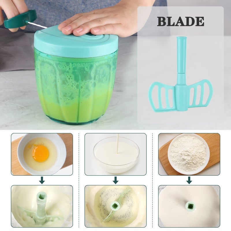 Cambom Manual Food Chopper Vegetable Cutter, Hand String Vegetable Chopper Onions Cutter for Vegetable Fruits Nuts BPA Free Food Safe Material, 900ml Blue - Image 3